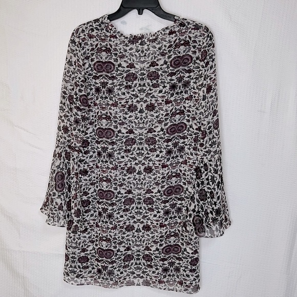 Chelsea28 Bell Sleeve Floral Split Tie Neck Sheer Dress Cover-Up - Size Small - Picture 4 of 9